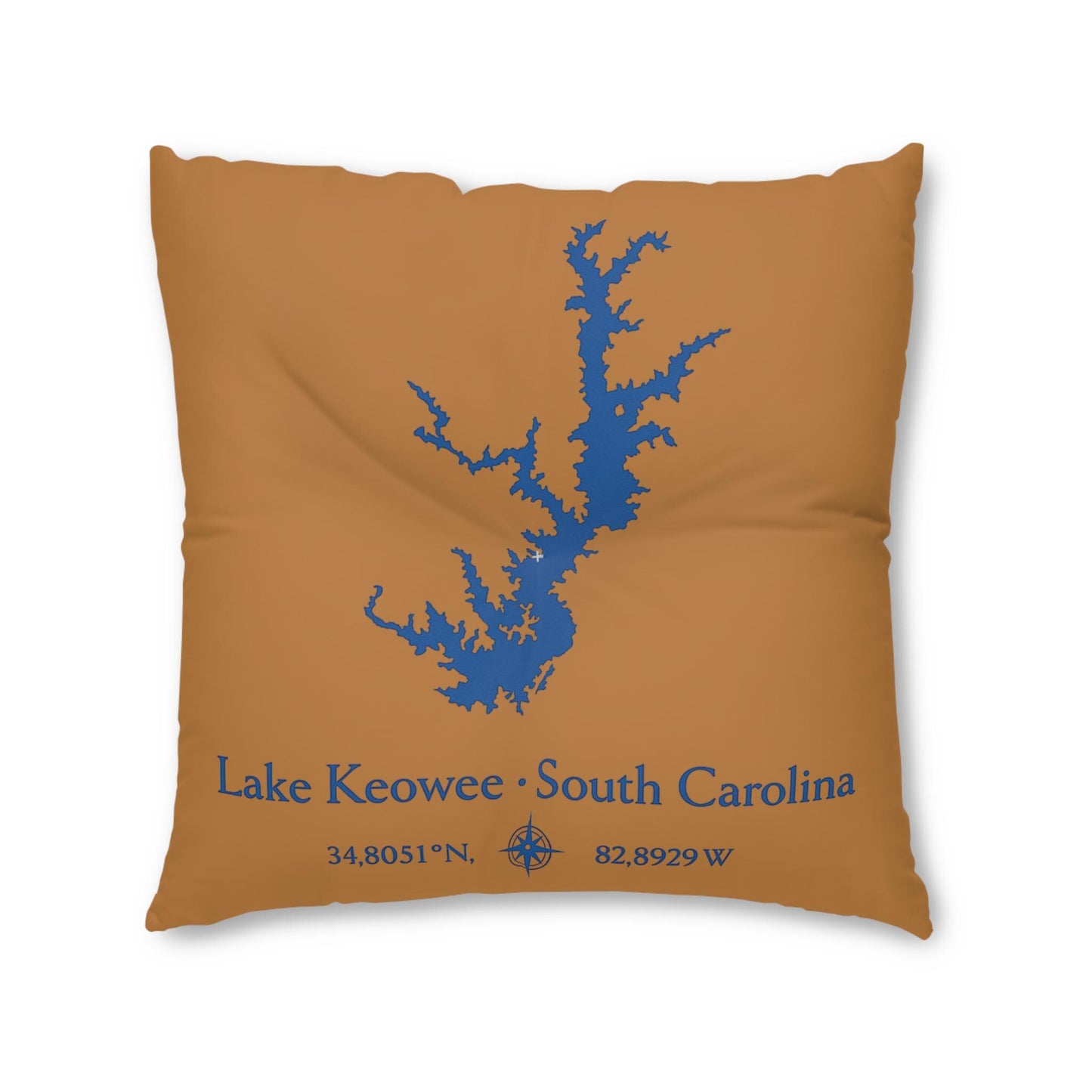 Lake Keowee South Carolina Map Tufted Floor Pillow | Square Lake Map Cushion