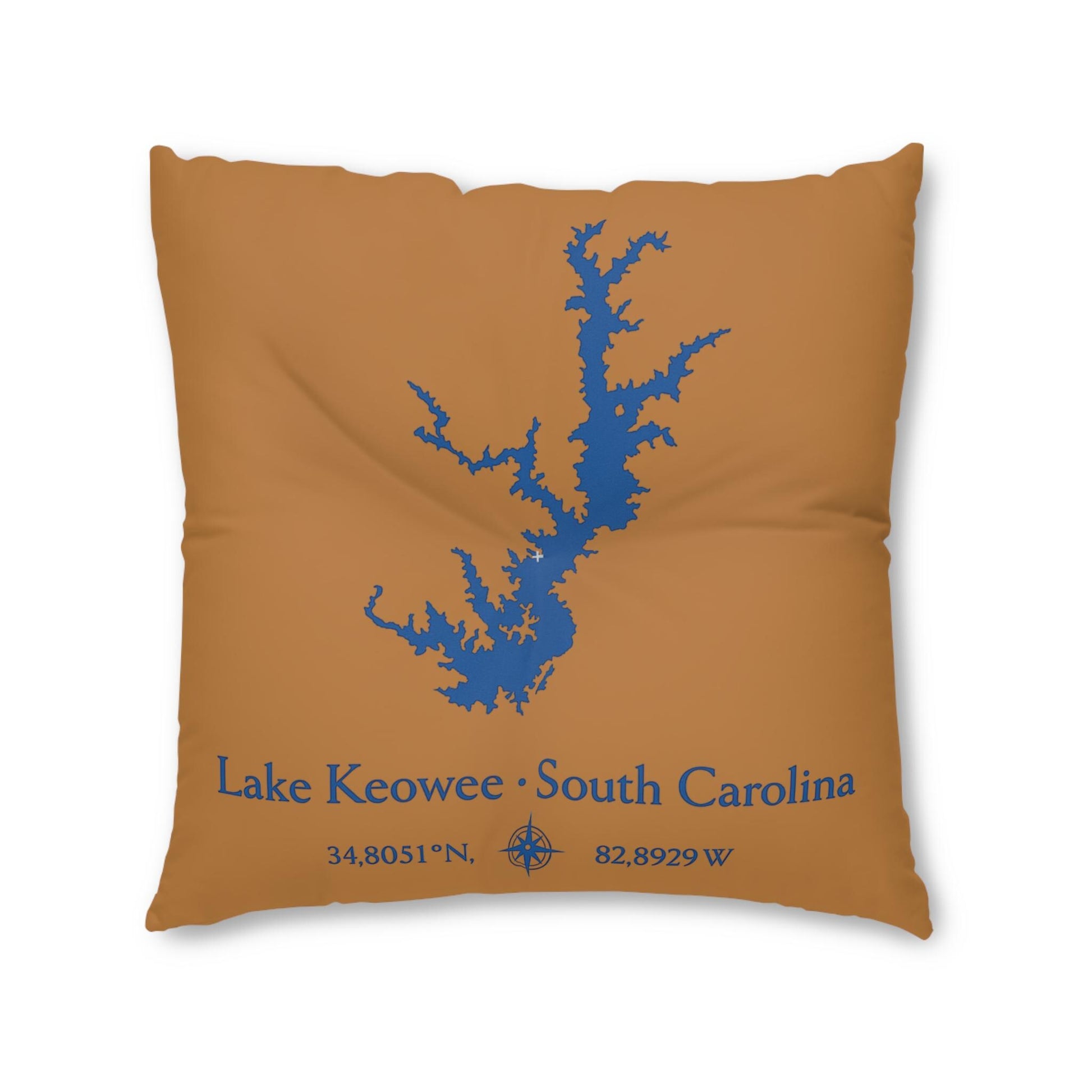 Lake Keowee South Carolina Map Tufted Floor Pillow | Square Lake Map Cushion
