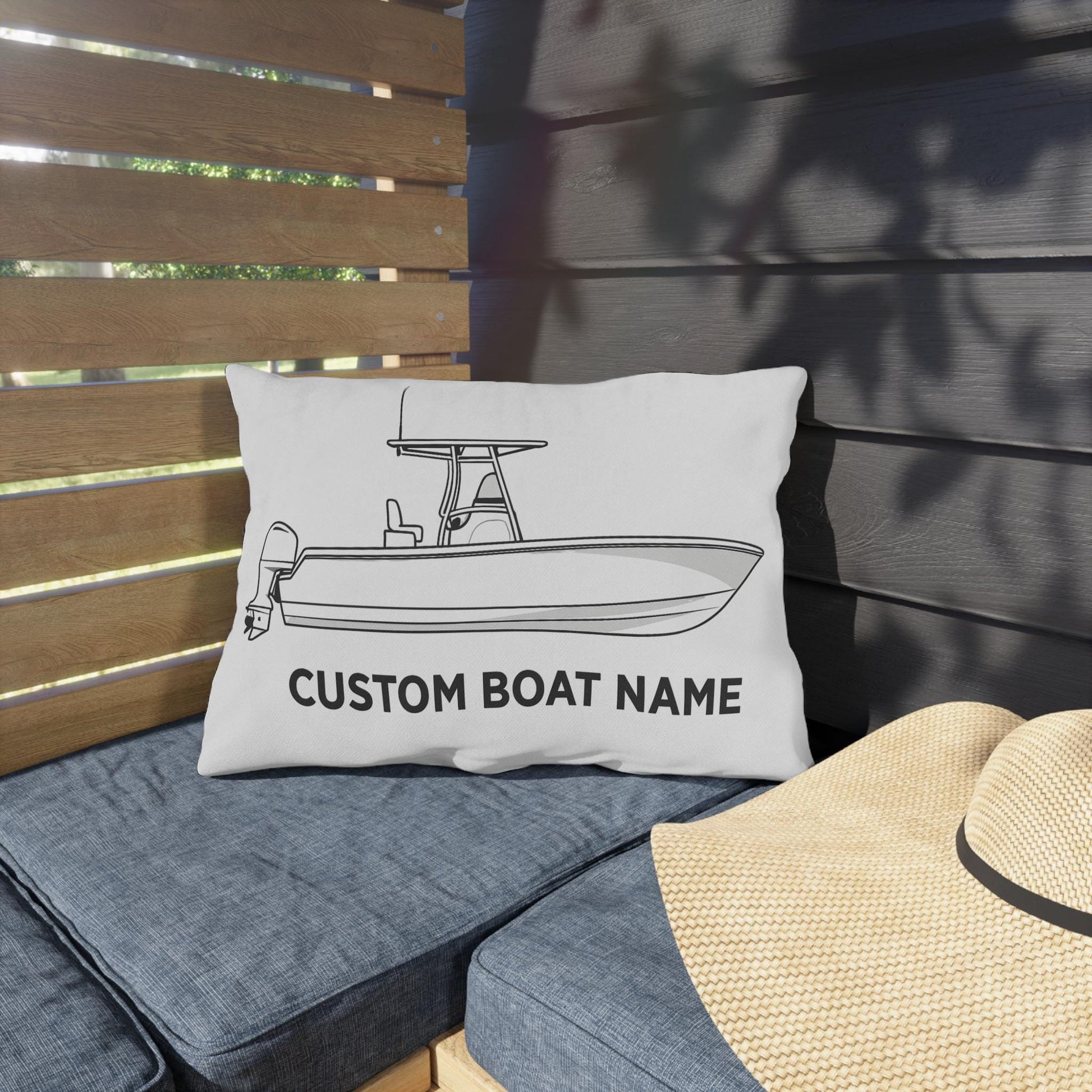 Personalized Custom boat name Center Console Boat Outdoor Pillow | Personalized Boat Name Throw