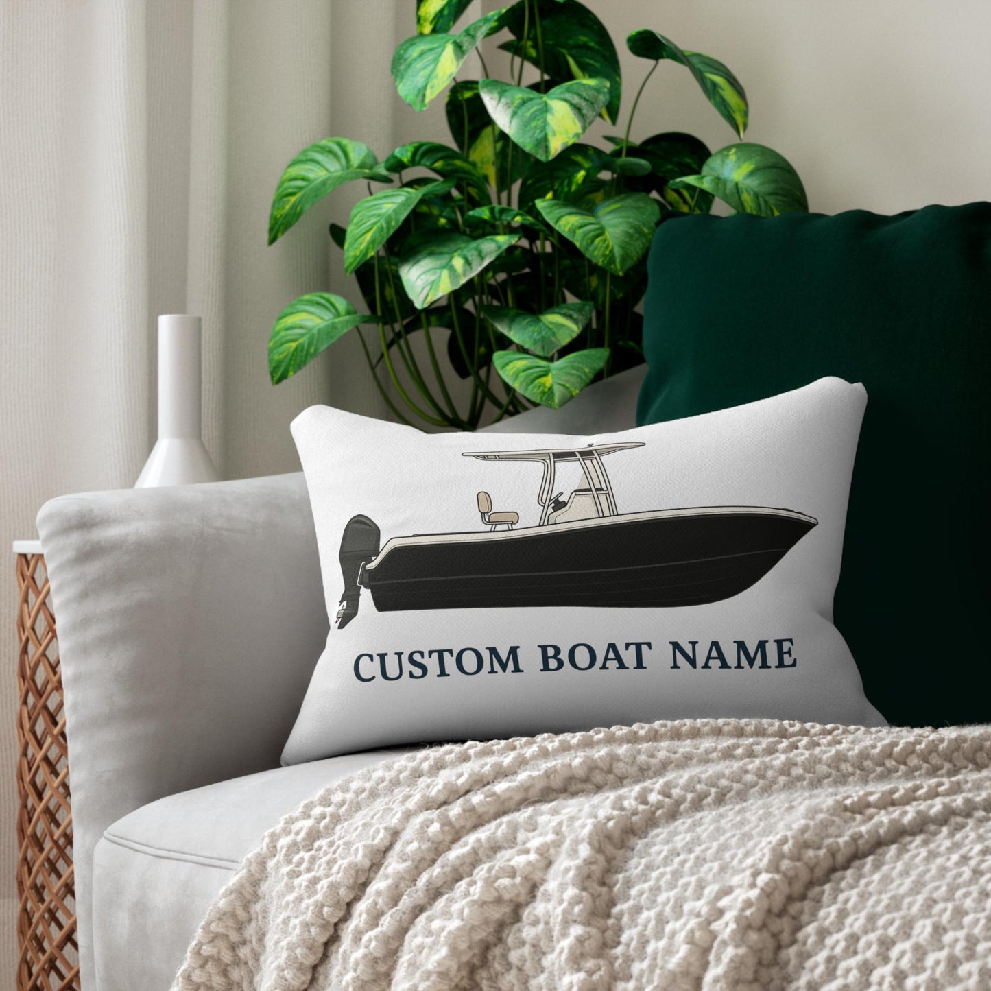 Personalized Custom Boat Name Center Console Pillow | Spun Polyester Lumbar Pillow