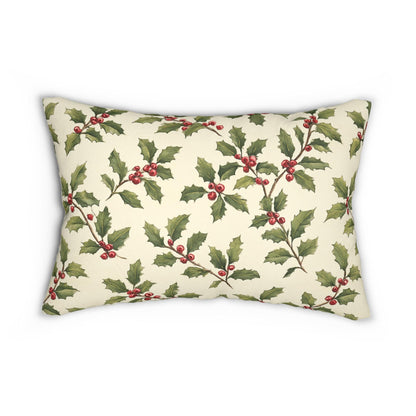 Vintage Holly & Berries Christmas Lumbar Pillow | Holiday Botanical Throw