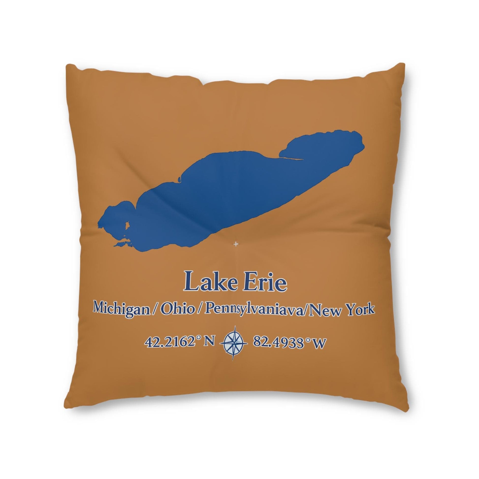 Lake Erie Map Tufted Floor Pillow | Lakehouse Lake Decor
