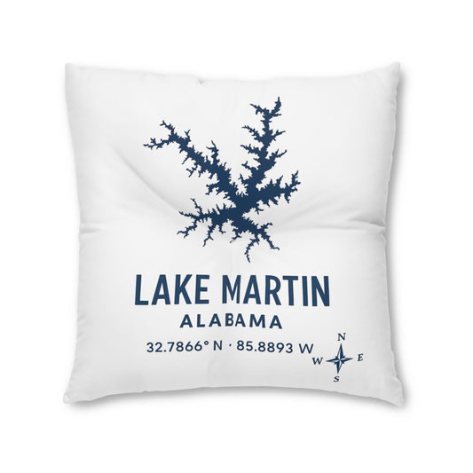 Lake Martin Lakehouse Floor Pillow, Square Tufted Accent Cushion | Lake Decor