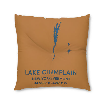 Lake Champlain Map Tufted Floor Pillow | Lakehouse Decor