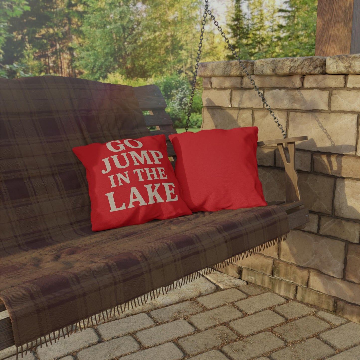 Go Jump In The Lake Outdoor Pillow | Lakehouse Boathouse Decor
