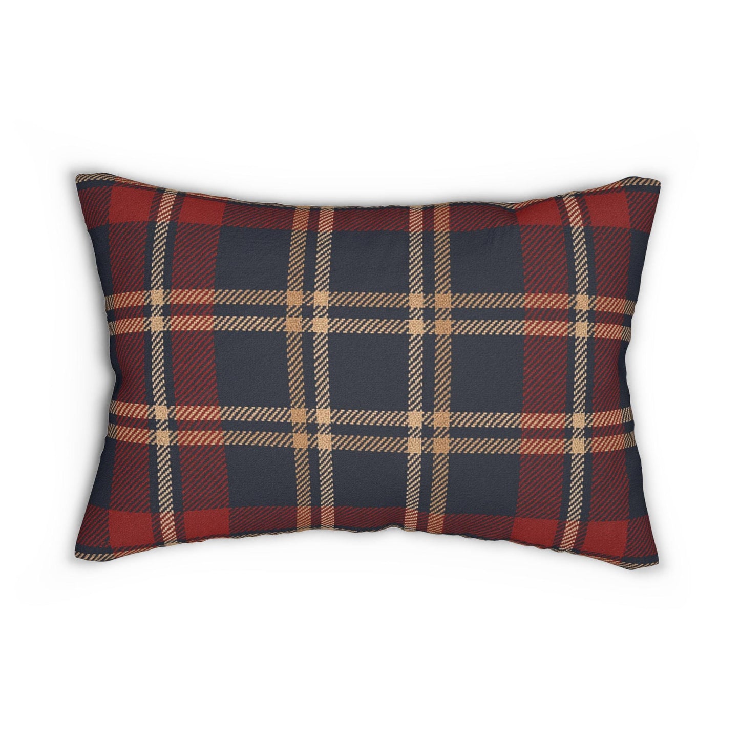 Personalized Wooden Boat Name Drop Lumbar Pillow | Plaid Back, Custom Boat Design
