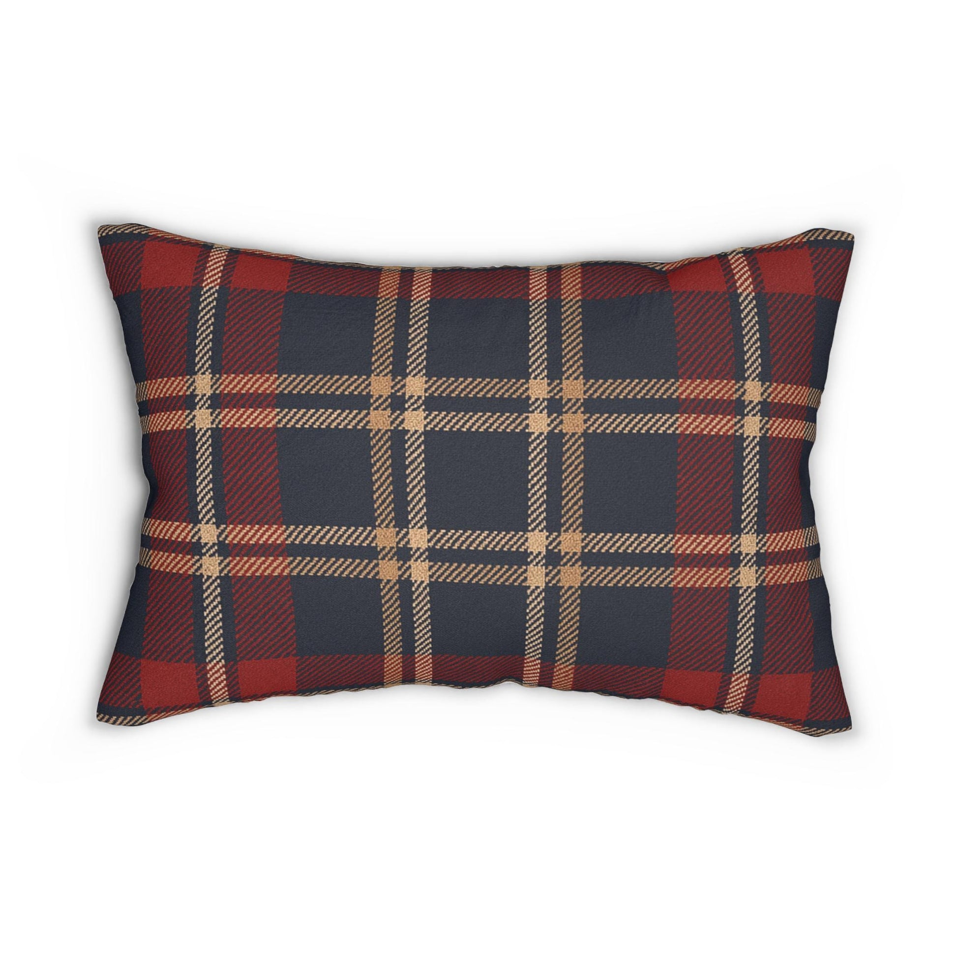Personalized Wooden Boat Name Drop Lumbar Pillow | Plaid Back, Custom Boat Design