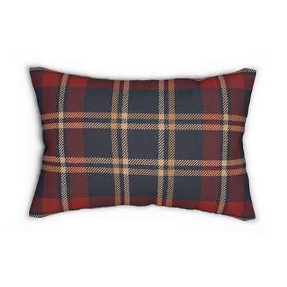 Personalized Wooden Boat Name Drop Lumbar Pillow | Plaid Back, Custom Boat Design