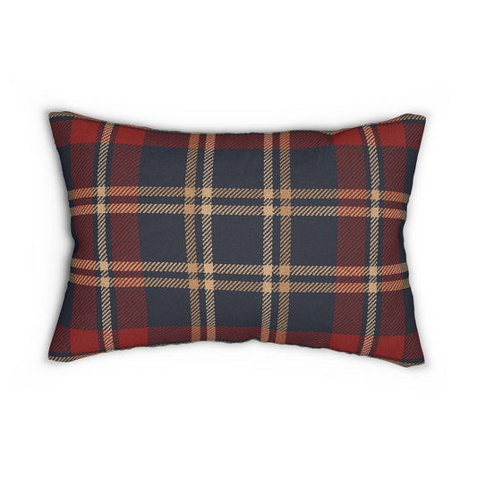 Personalized Wooden Boat Name Drop Lumbar Pillow | Plaid Back, Custom Boat Design