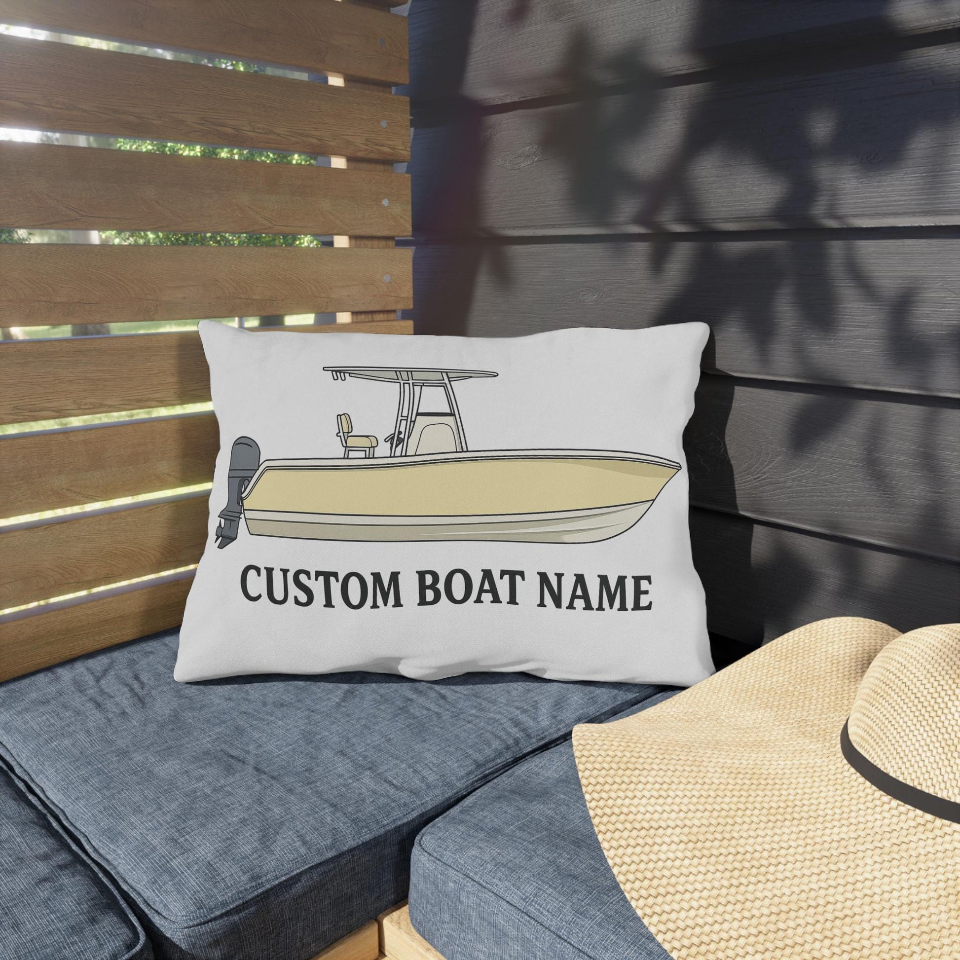 Custom boat name Center Console Boat Outdoor Pillow | Personalized Boat Name Throw