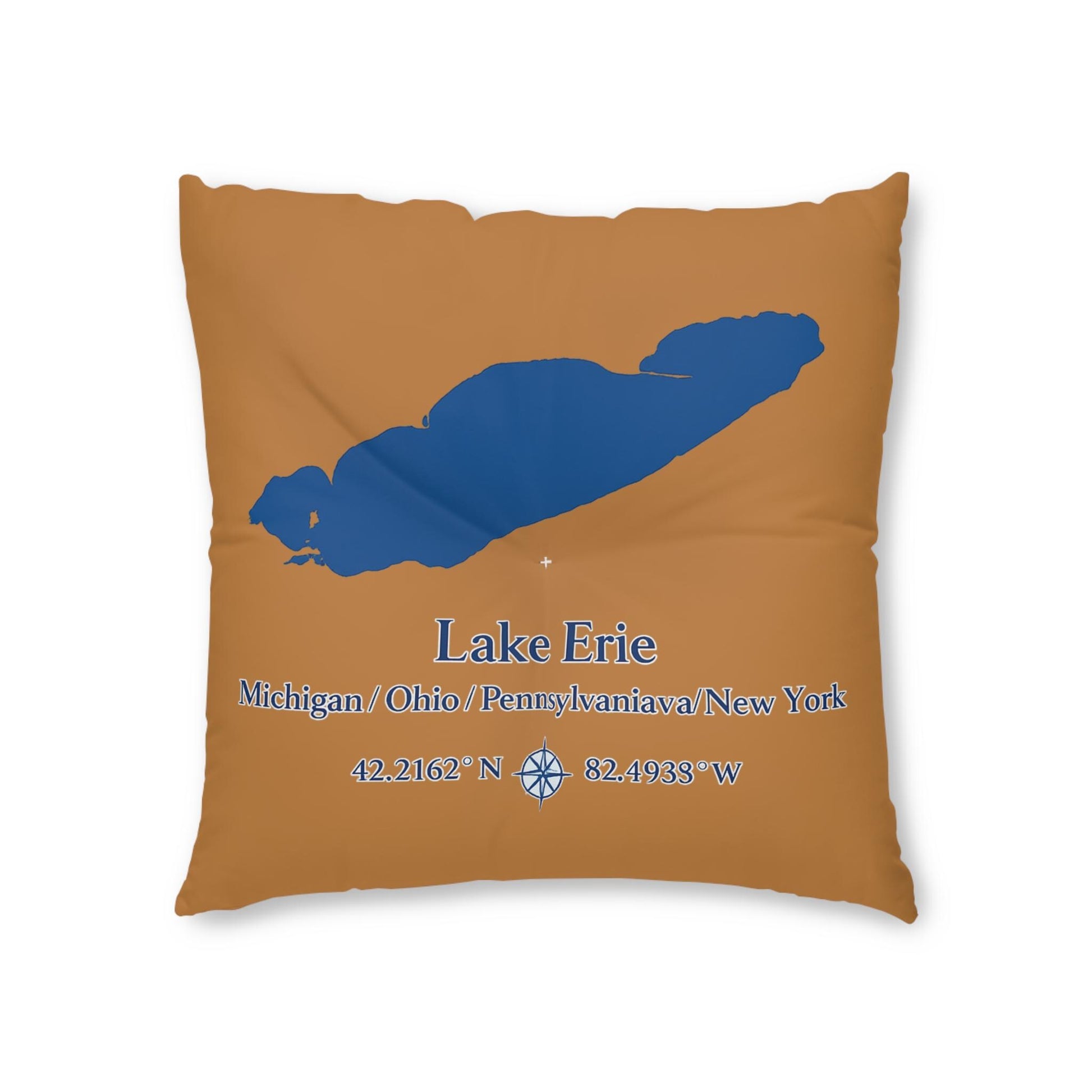 Lake Erie Map Tufted Floor Pillow | Lakehouse Lake Decor