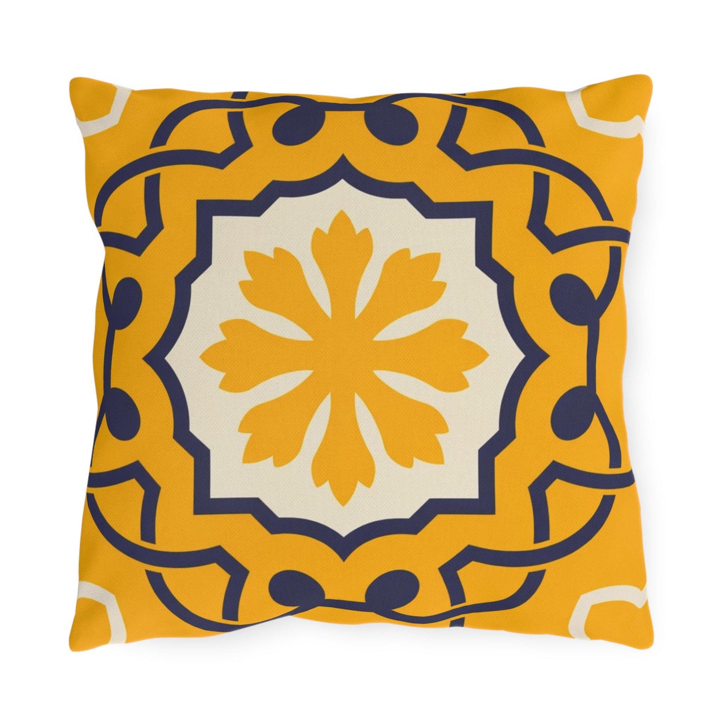 Yellow Mediterranean Tile Outdoor Pillow | Sunflower Geometric Pattern