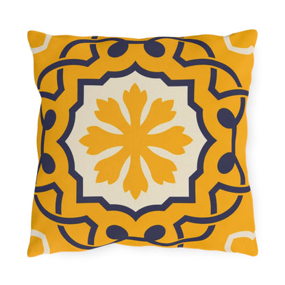 Yellow Mediterranean Tile Outdoor Pillow | Sunflower Geometric Pattern