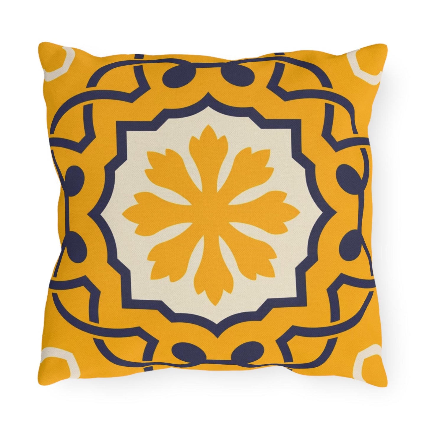 Yellow Mediterranean Tile Outdoor Pillow | Sunflower Geometric Pattern