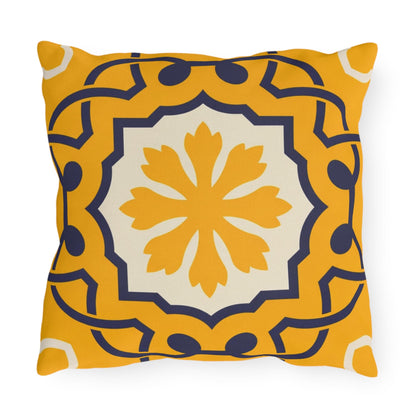 Yellow Mediterranean Tile Outdoor Pillow | Sunflower Geometric Pattern