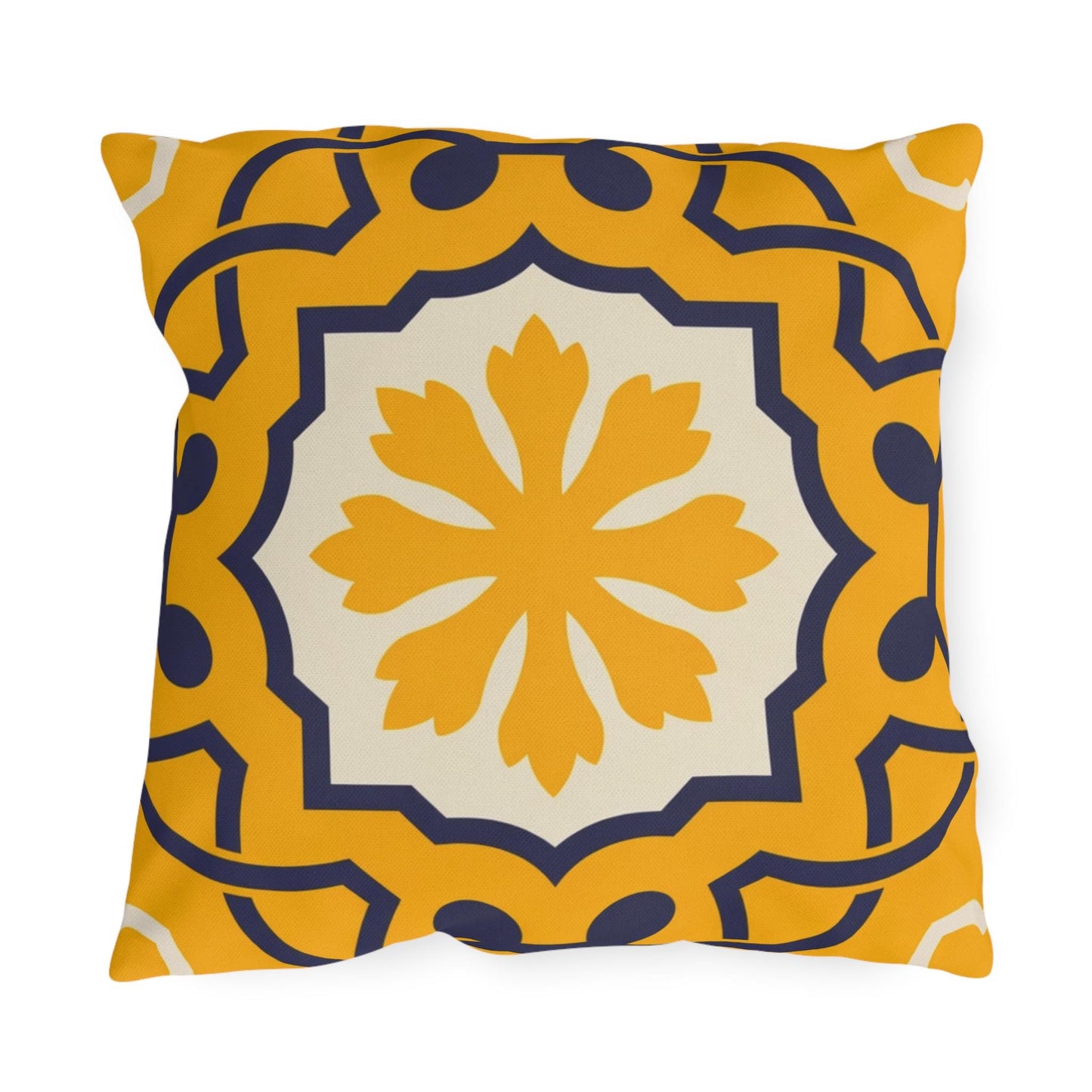Yellow Mediterranean Tile Outdoor Pillow | Sunflower Geometric Pattern