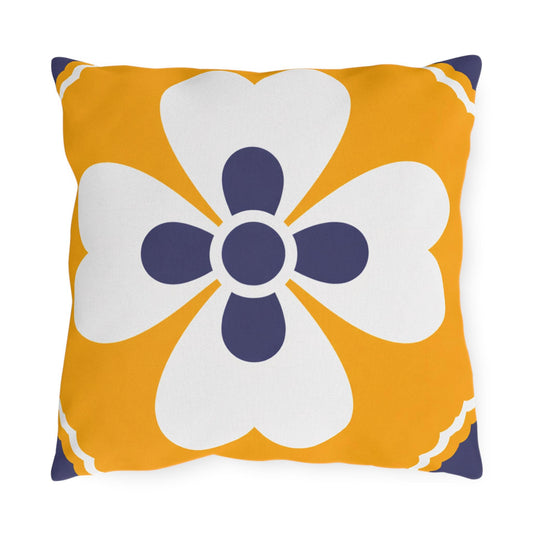 Yellow Mediterranean Tile Outdoor Pillow | Sunflower Geometric Pattern
