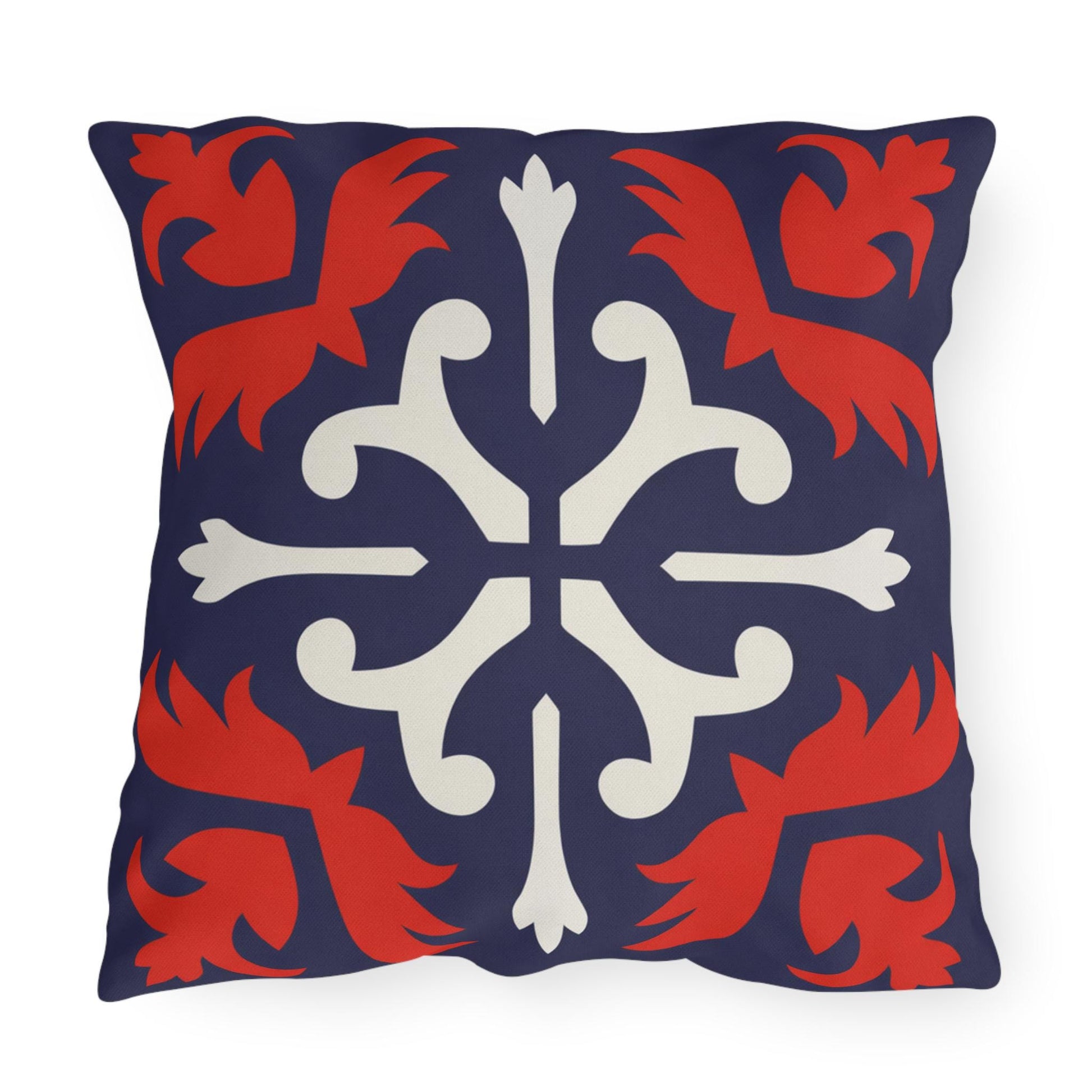 Navy Mediterranean Tile Outdoor Pillow | Sunflower Geometric Pattern
