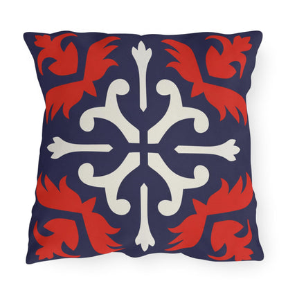 Navy Mediterranean Tile Outdoor Pillow | Sunflower Geometric Pattern