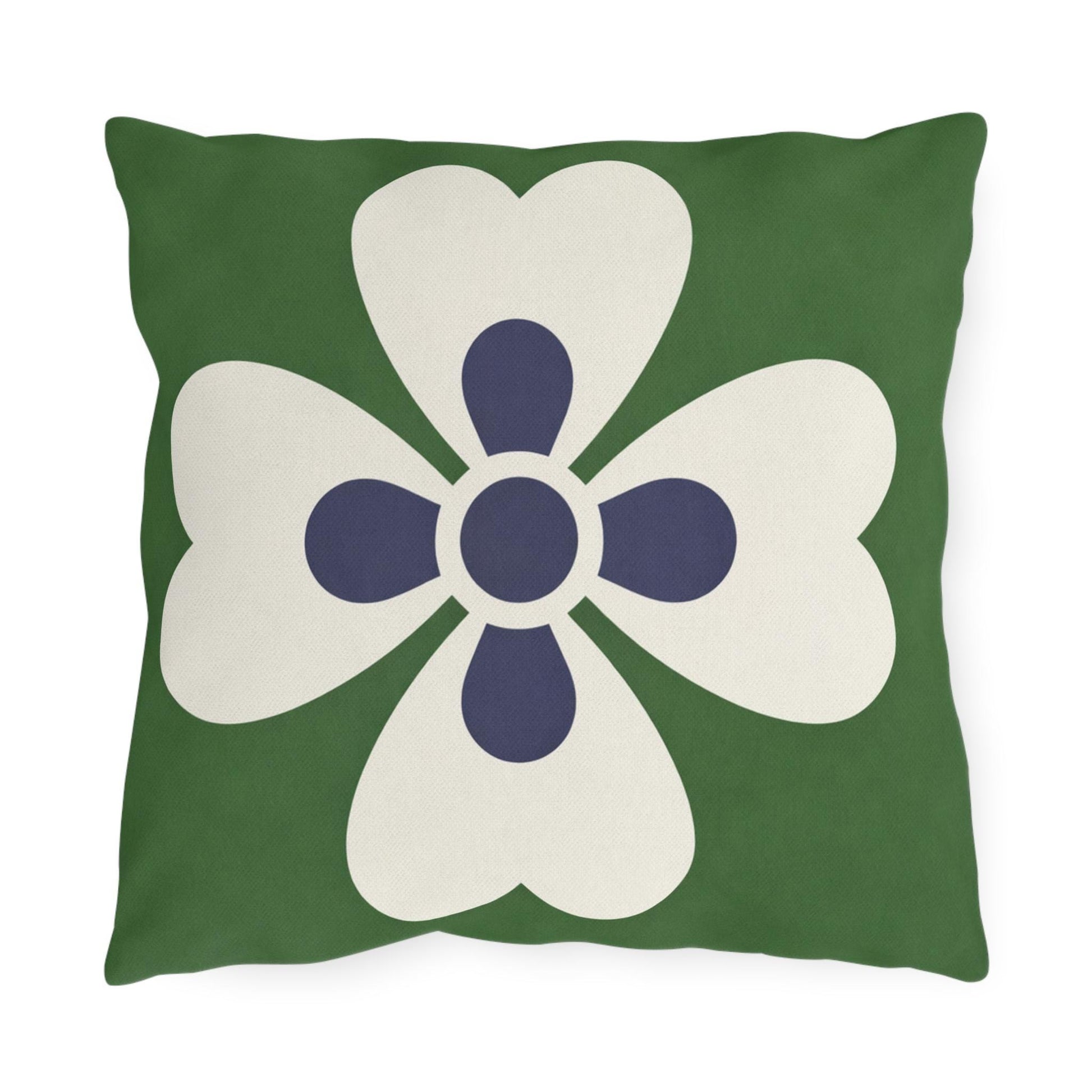 Green Mediterranean Tile Outdoor Pillow | Sunflower Geometric Pattern