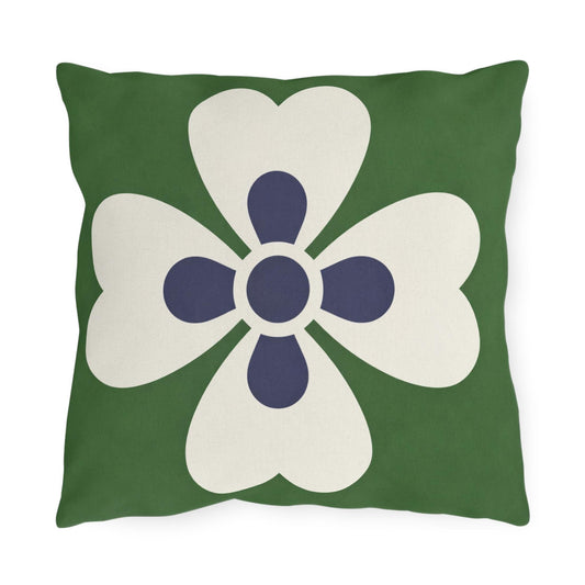 Green Mediterranean Tile Outdoor Pillow | Sunflower Geometric Pattern