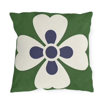Green Mediterranean Tile Outdoor Pillow | Sunflower Geometric Pattern