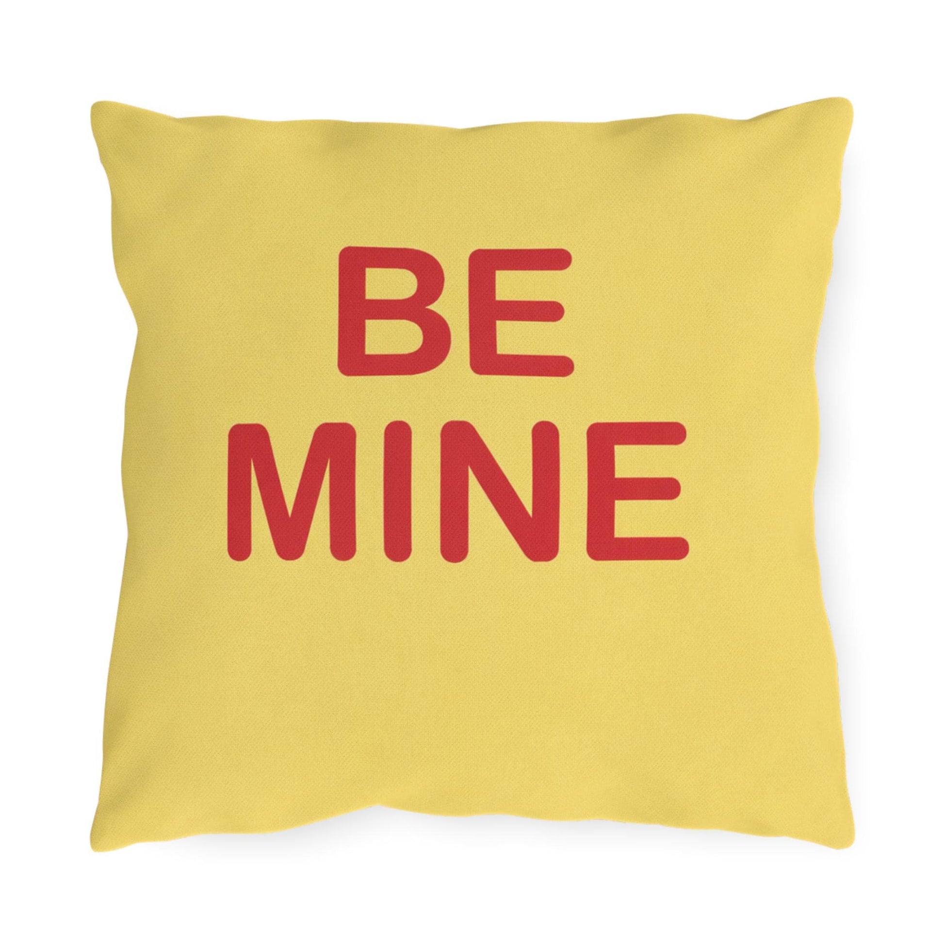 Be Mine Candy Heart Outdoor Pillow | Valentine's Day Square Throw Pillow