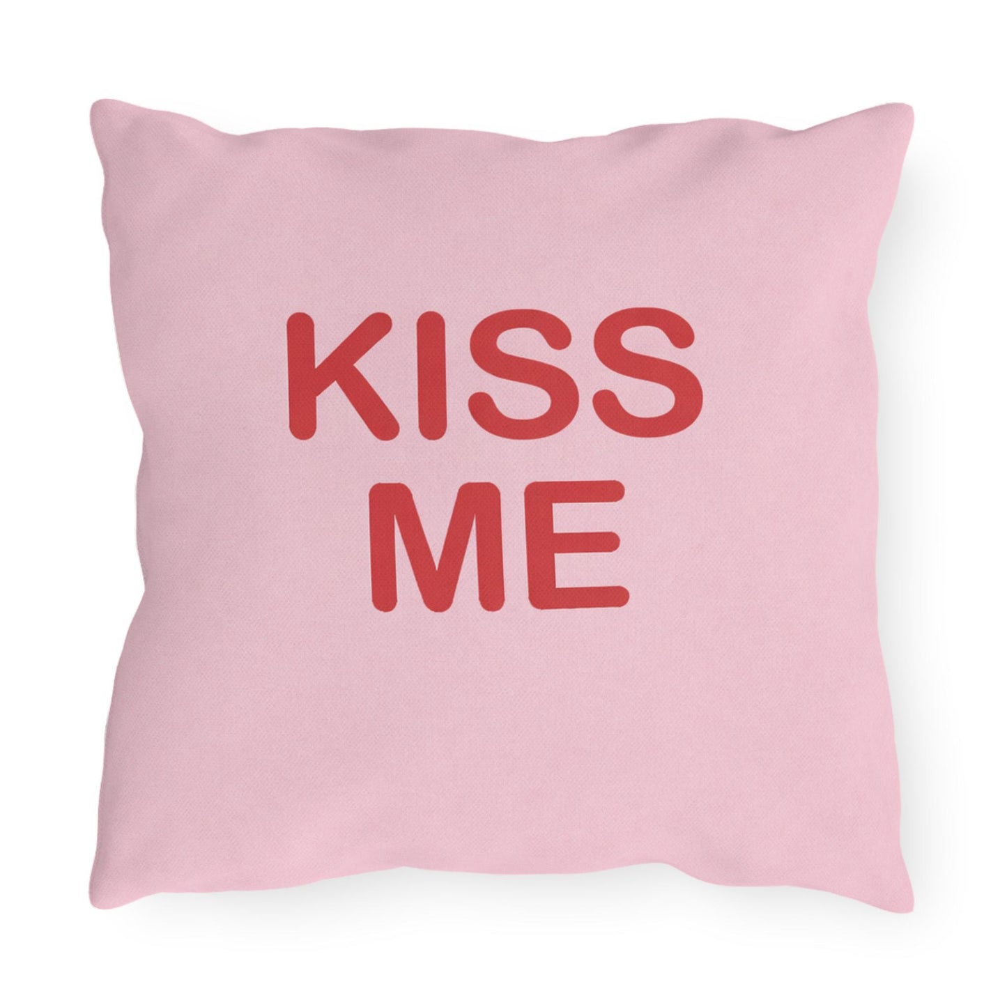 Kiss Me Candy Heart Outdoor Pillow | Valentine's Day Square Throw Pillow