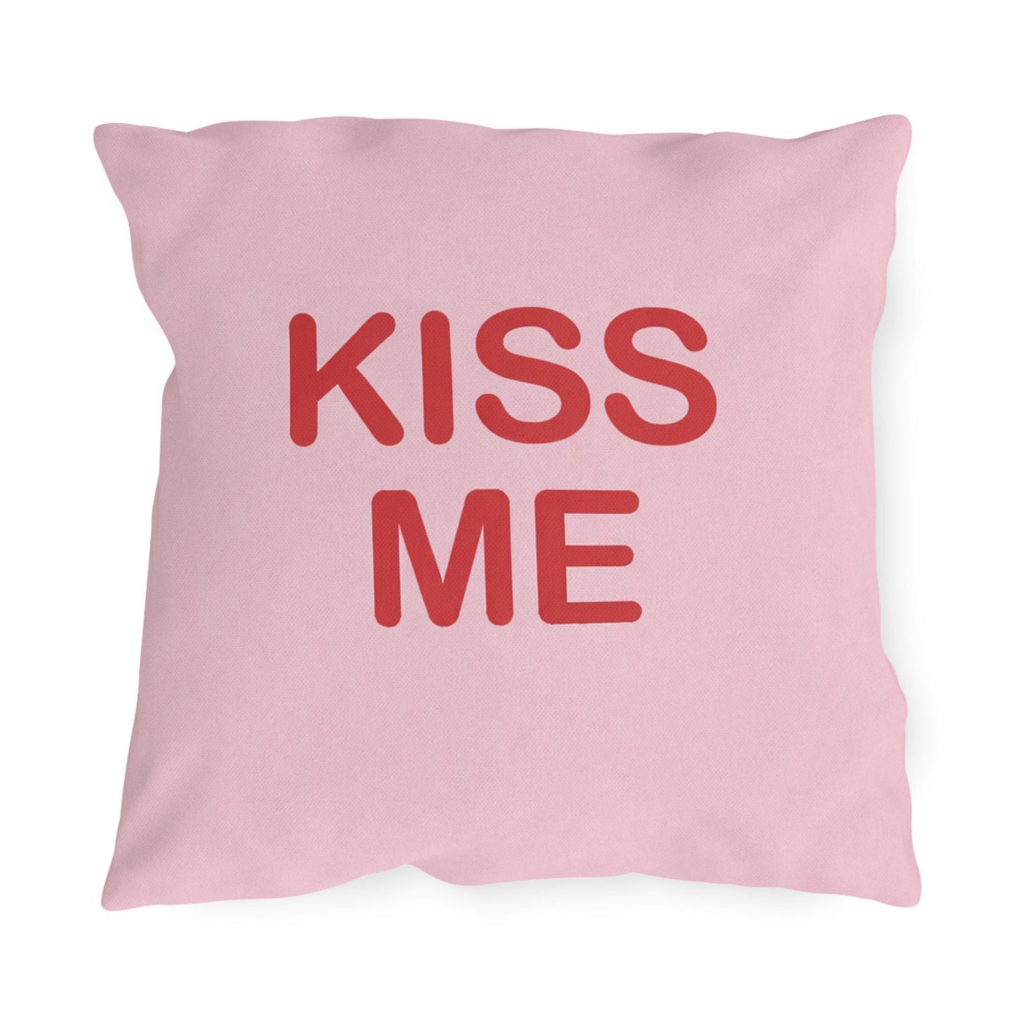Kiss Me Candy Heart Outdoor Pillow | Valentine's Day Square Throw Pillow