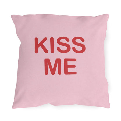 Kiss Me Candy Heart Outdoor Pillow | Valentine's Day Square Throw Pillow