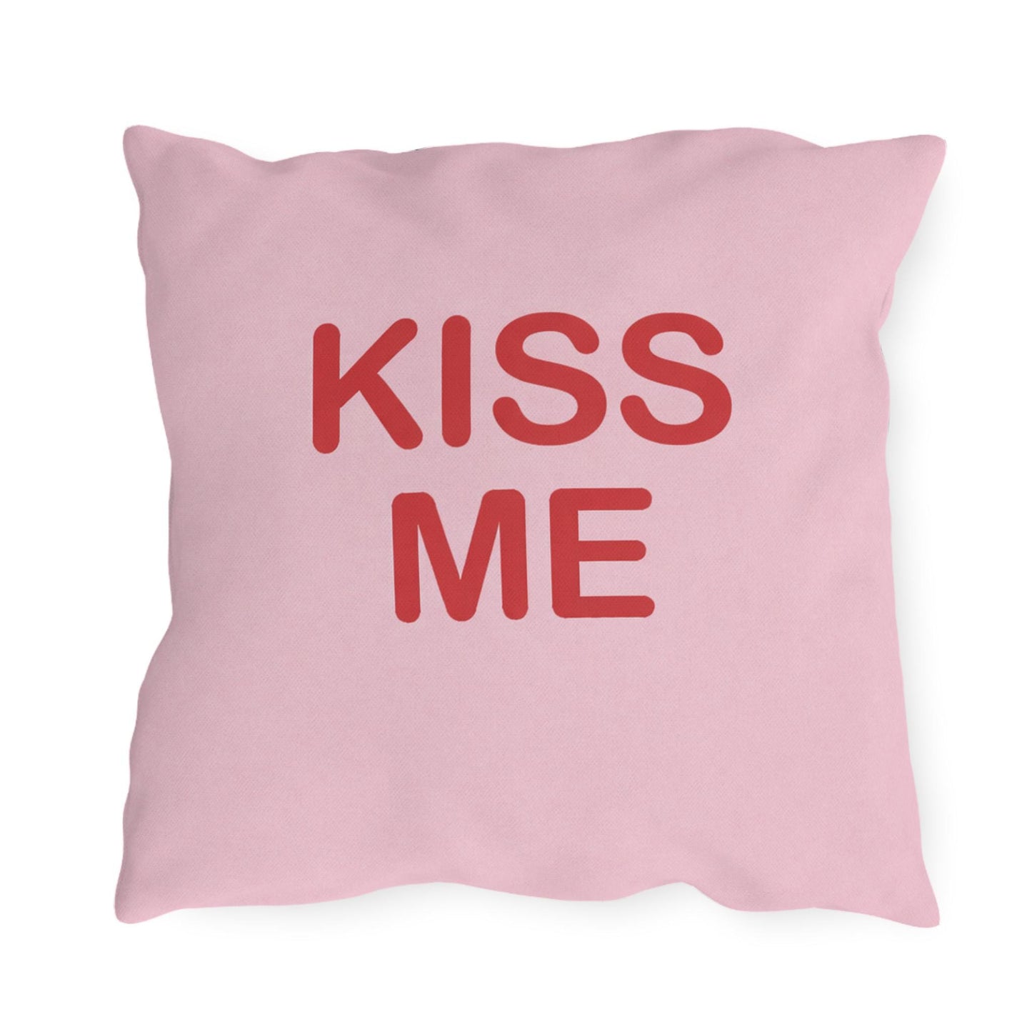 Kiss Me Candy Heart Outdoor Pillow | Valentine's Day Square Throw Pillow