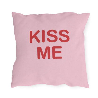 Kiss Me Candy Heart Outdoor Pillow | Valentine's Day Square Throw Pillow