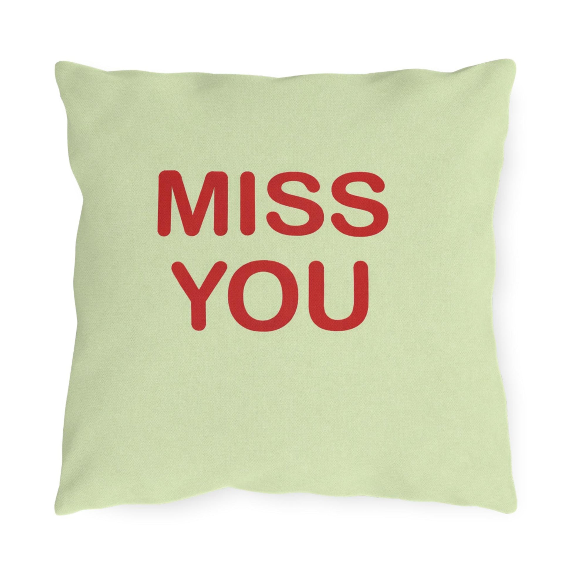 Miss You Candy Heart Outdoor Pillow | Valentine's Day Square Throw Pillow