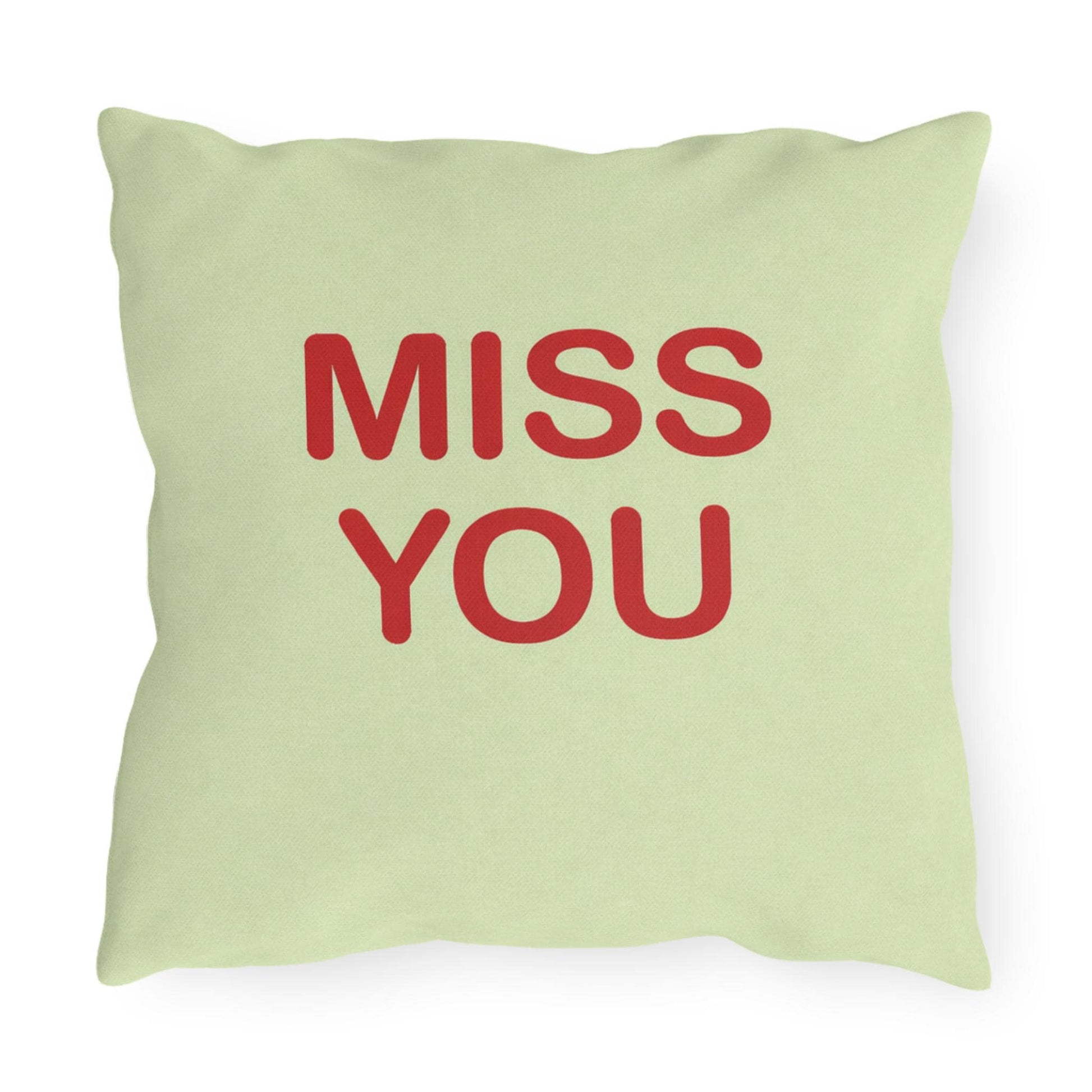 Miss You Candy Heart Outdoor Pillow | Valentine's Day Square Throw Pillow
