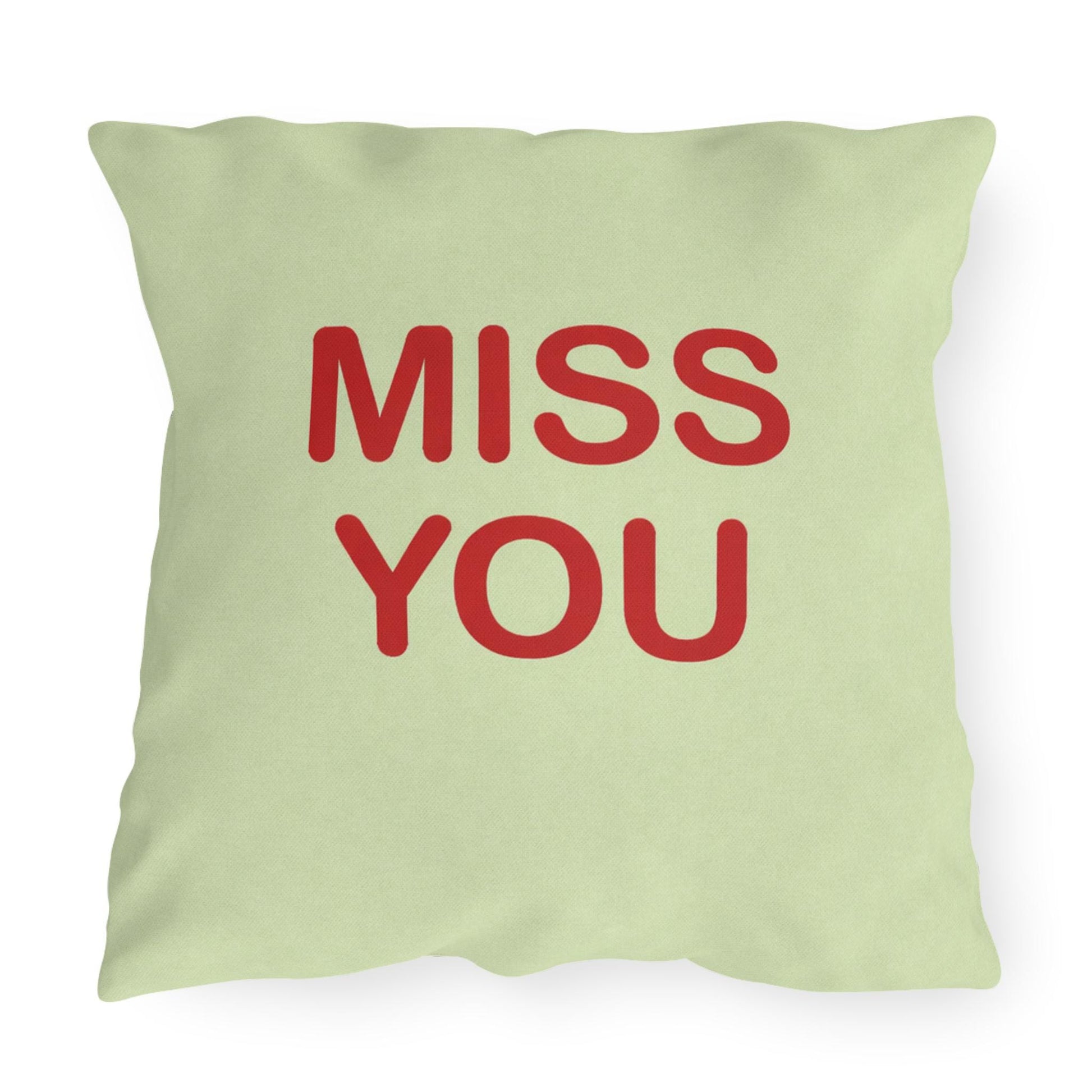 Miss You Candy Heart Outdoor Pillow | Valentine's Day Square Throw Pillow