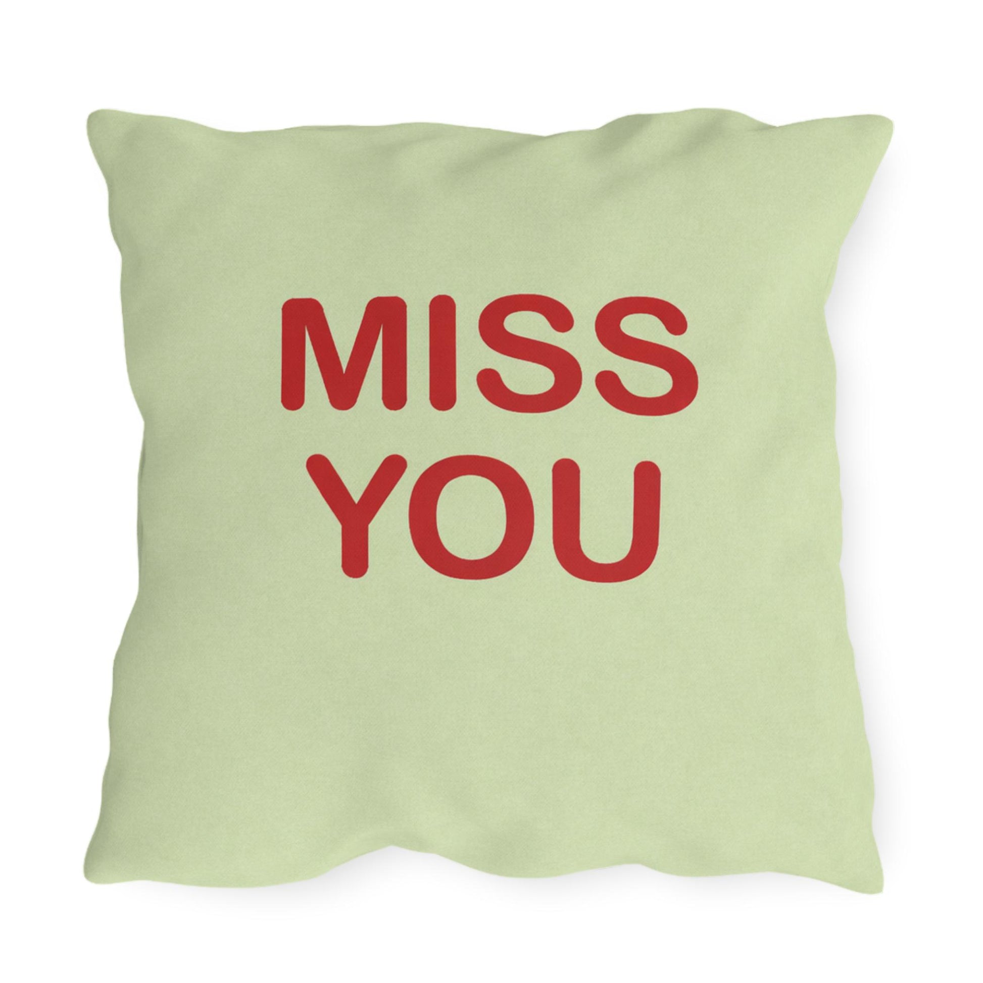 Miss You Candy Heart Outdoor Pillow | Valentine's Day Square Throw Pillow