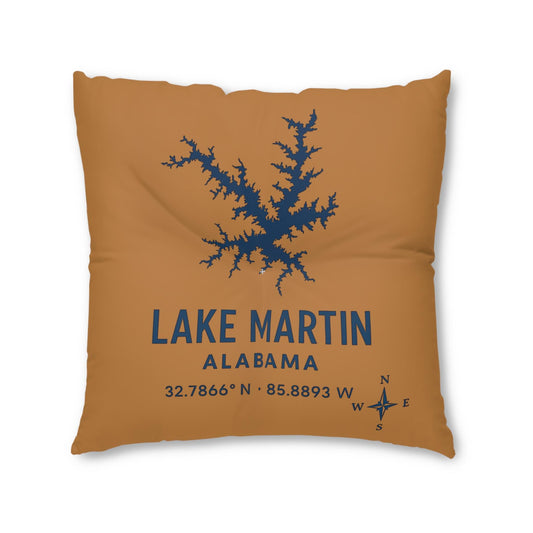 Lake Martin Lakehouse Floor Pillow, Square Tufted Accent Cushion | Lake Decor