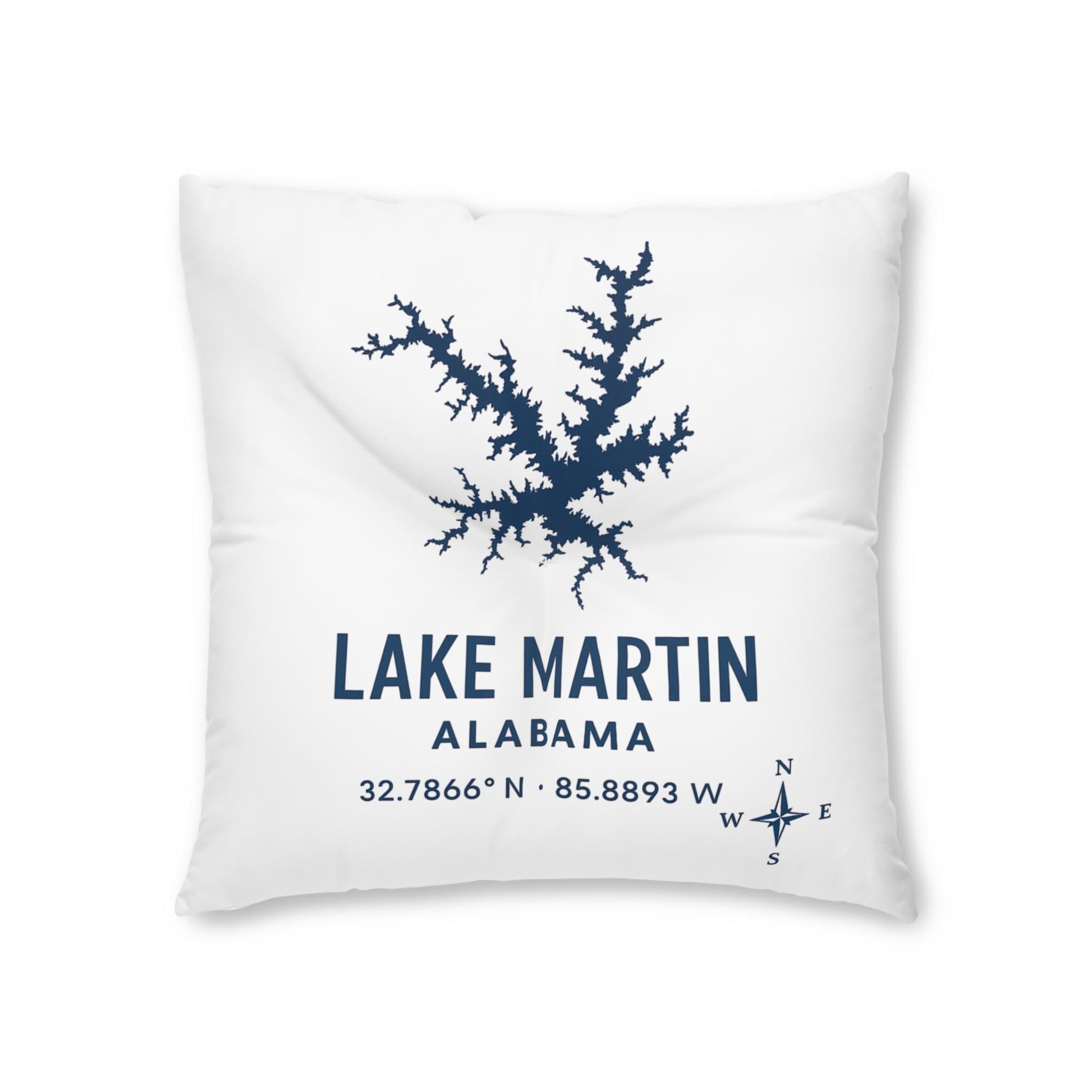 Lake Martin Lakehouse Floor Pillow, Square Tufted Accent Cushion | Lake Decor