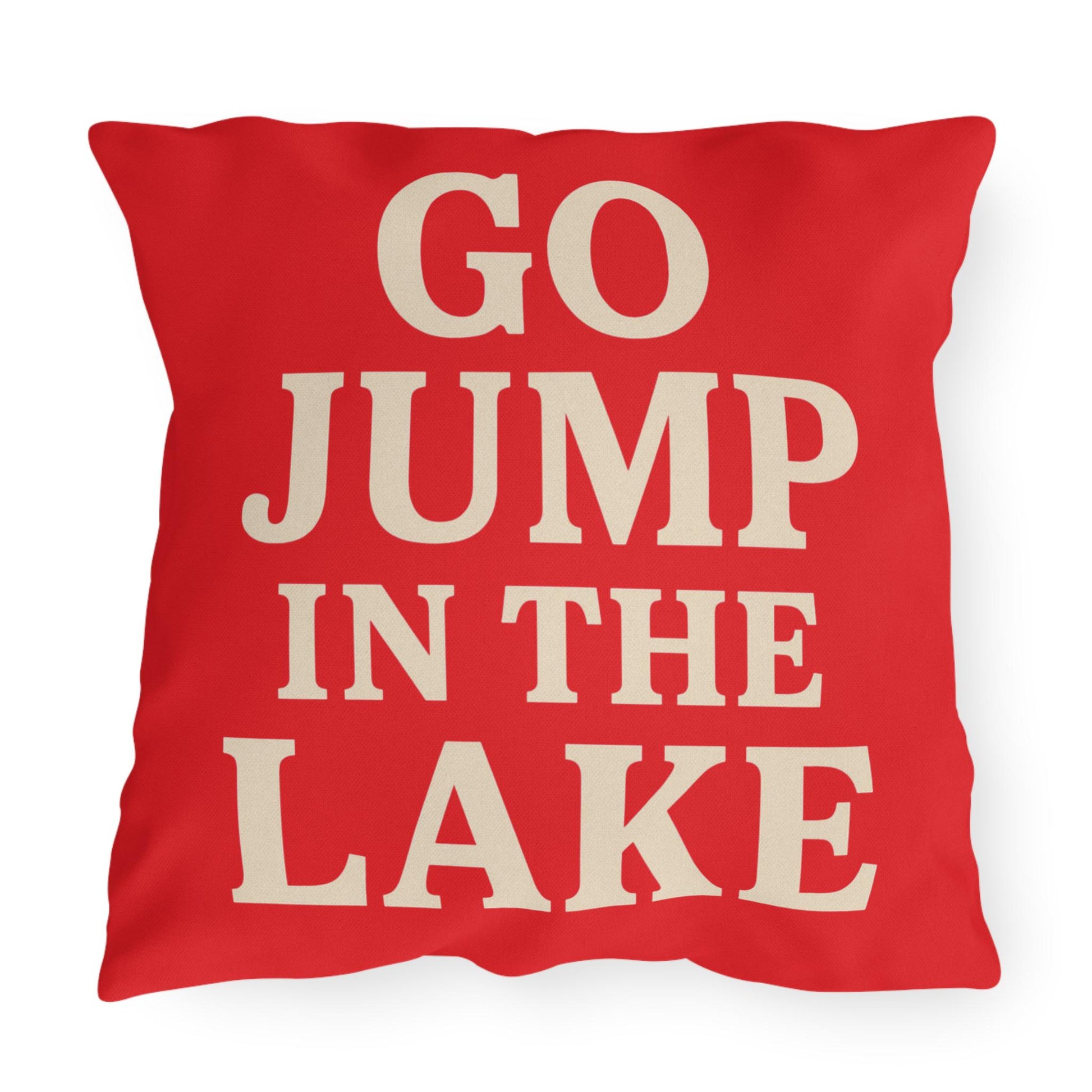 Go Jump In The Lake Outdoor Pillow | Lakehouse Boathouse Decor