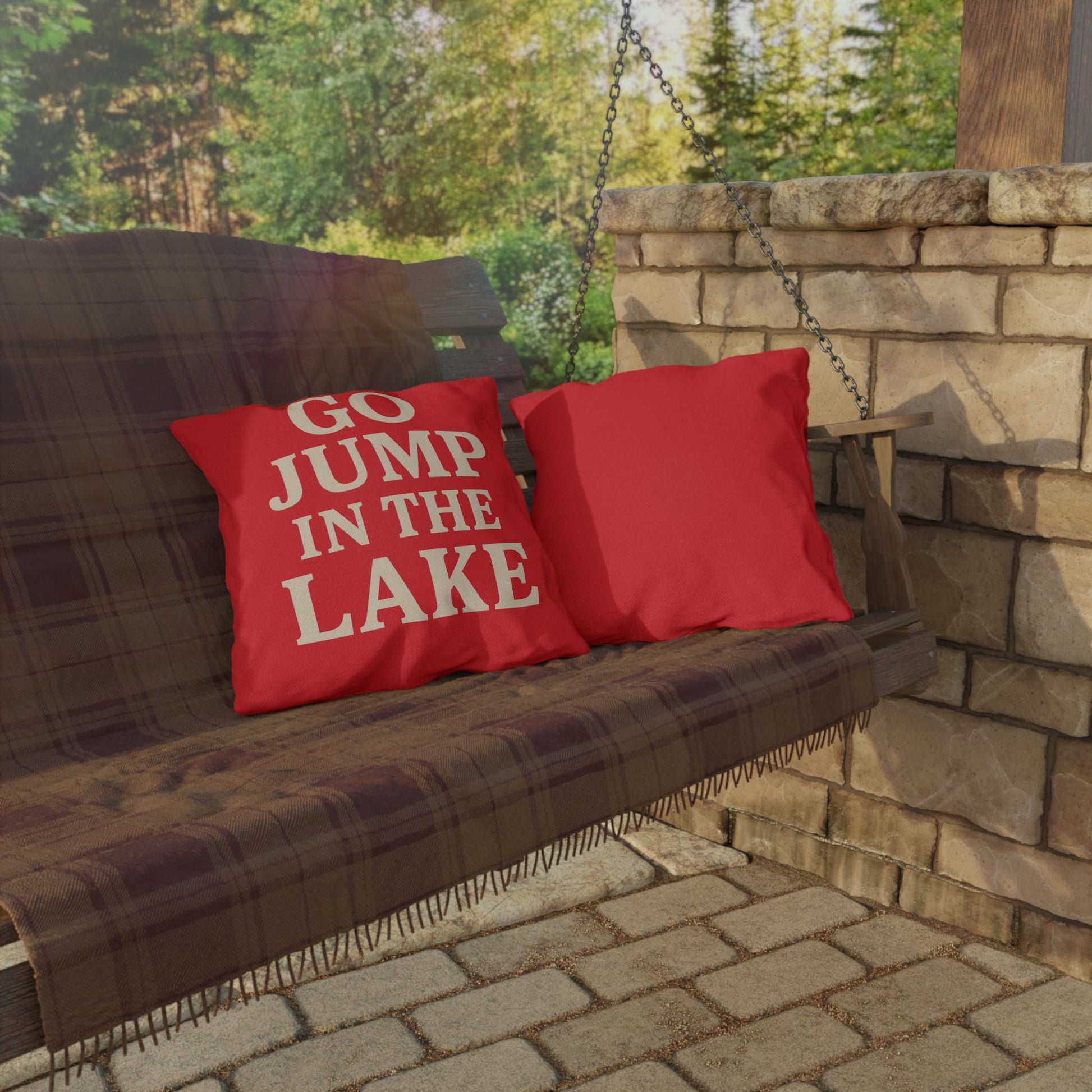 Go Jump In The Lake Outdoor Pillow | Lakehouse Boathouse Decor