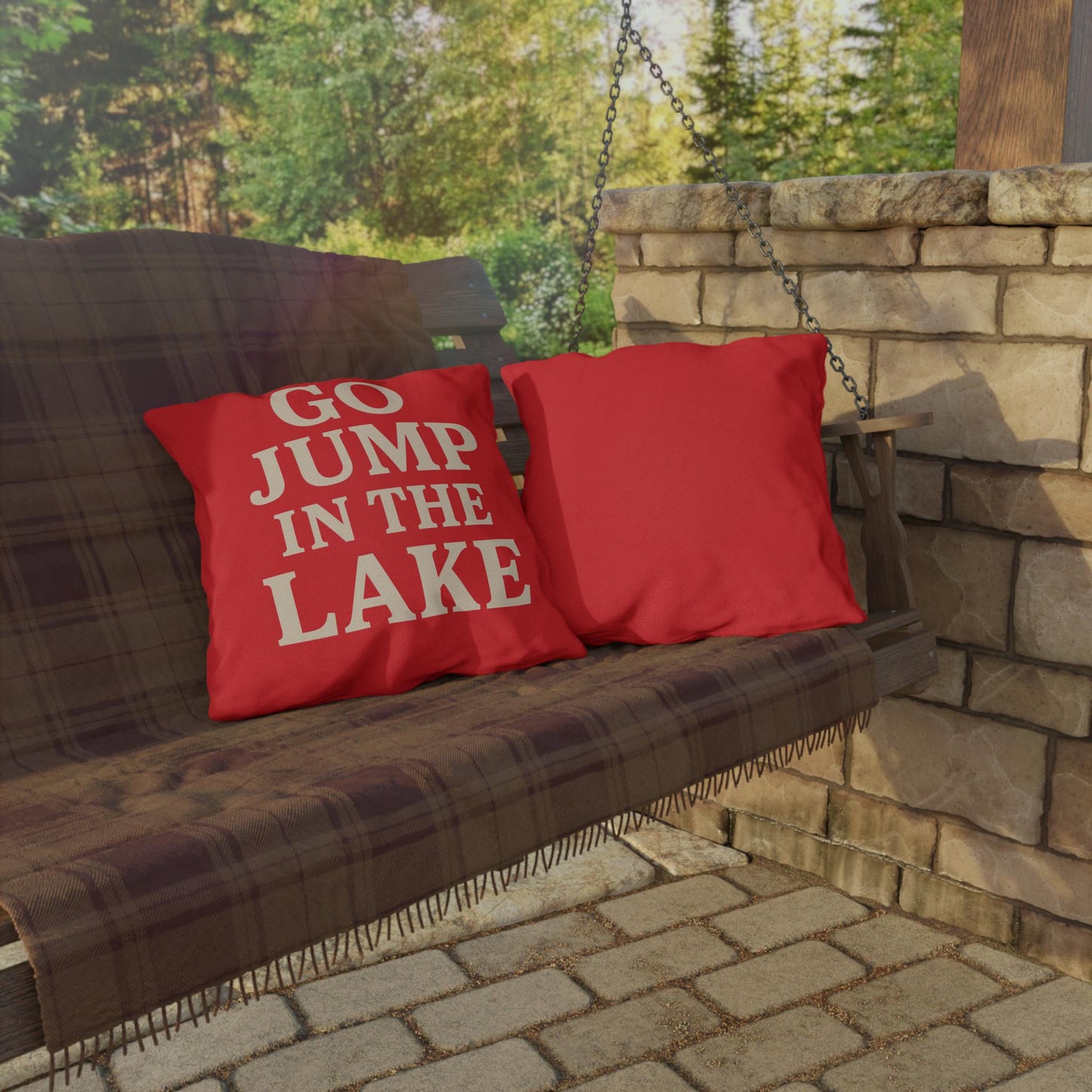 Go Jump In The Lake Outdoor Pillow | Lakehouse Boathouse Decor