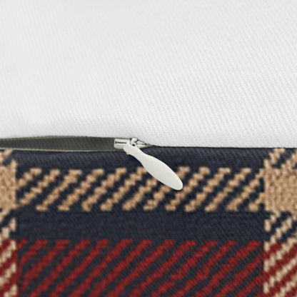 Personalized Wooden Boat Name Drop Lumbar Pillow | Plaid Back, Custom Boat Design