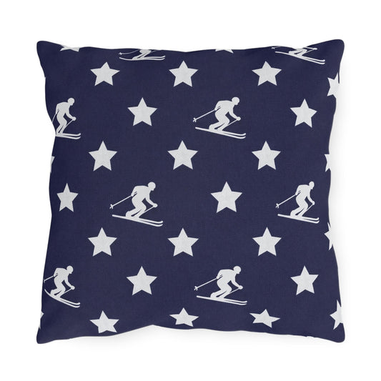 USA Star Skiing pattern Outdoor Pillow | Winter game throw square, USA made