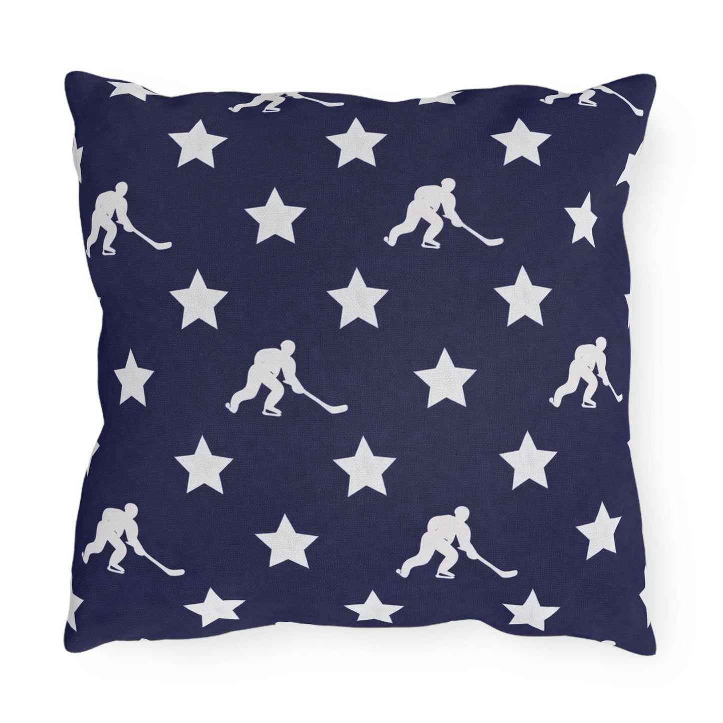 USA Flag Star Hockey Player Outdoor Pillow | Patriotic Sports Throw Pillow
