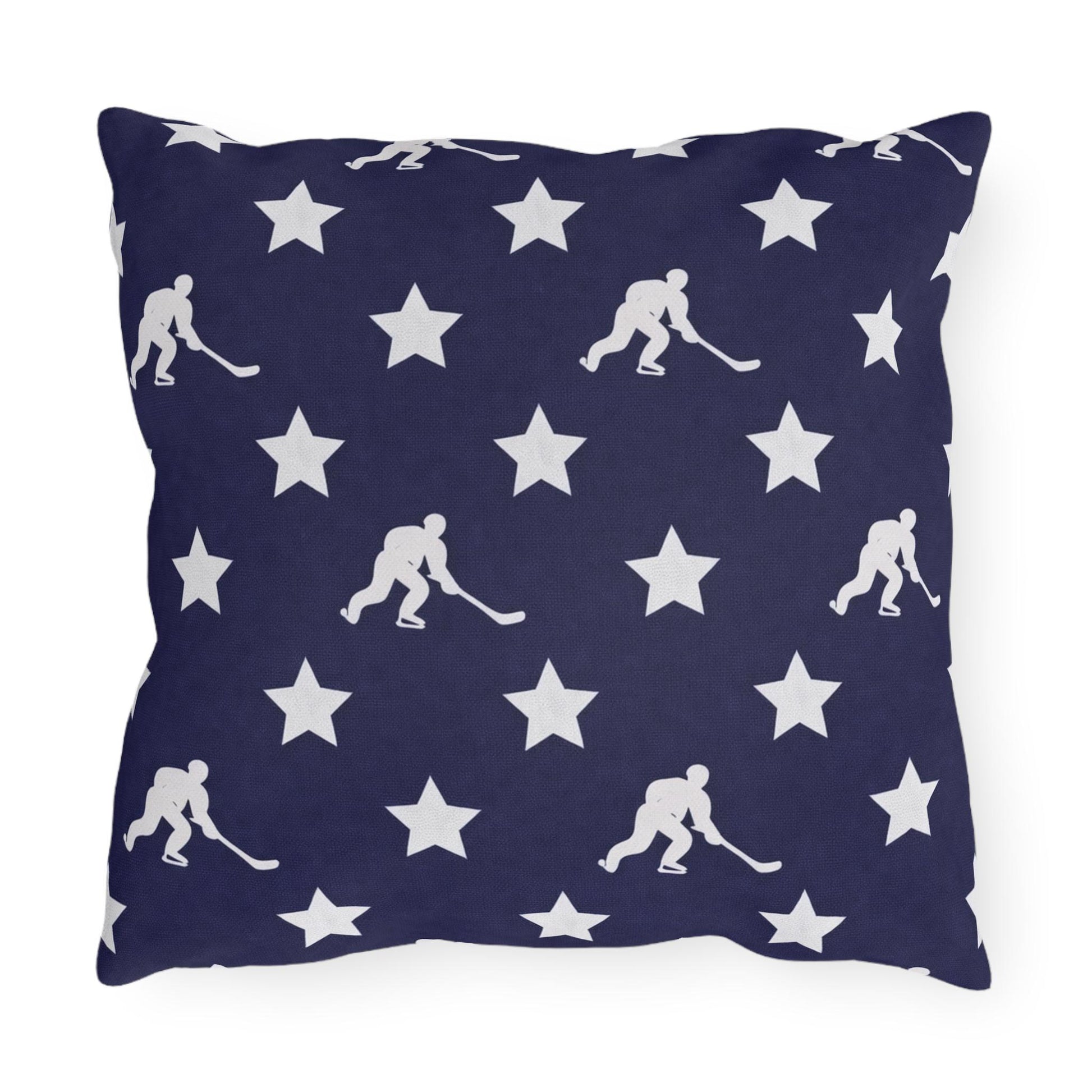 USA Flag Star Hockey Player Outdoor Pillow | Patriotic Sports Throw Pillow
