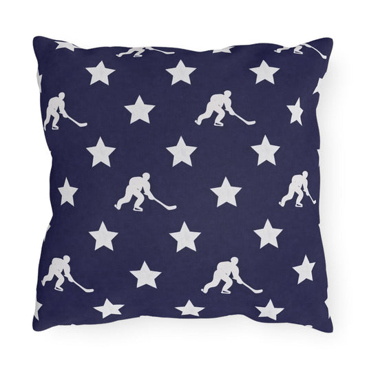 USA Flag Star Hockey Player Outdoor Pillow | Patriotic Sports Throw Pillow
