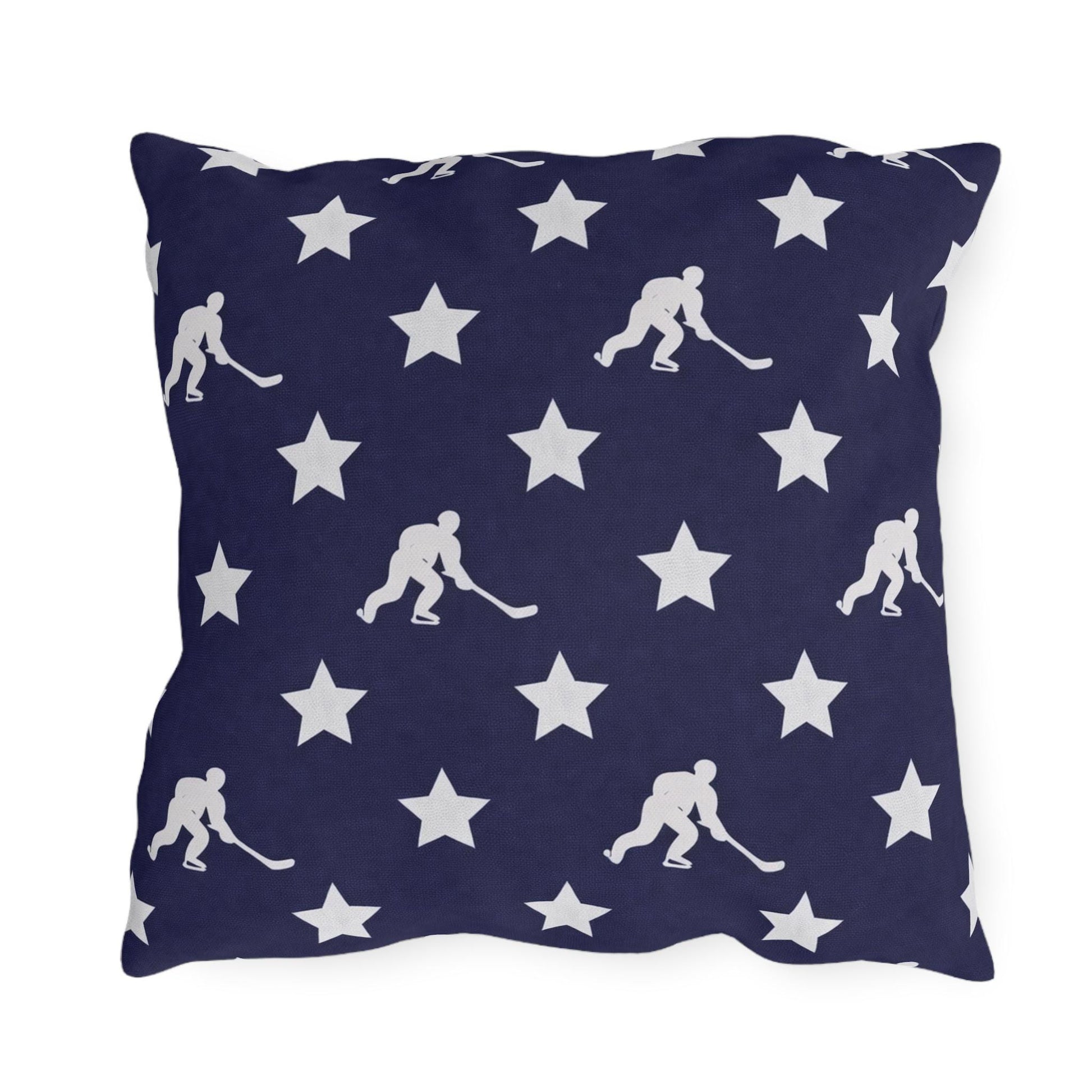 USA Flag Star Hockey Player Outdoor Pillow | Patriotic Sports Throw Pillow