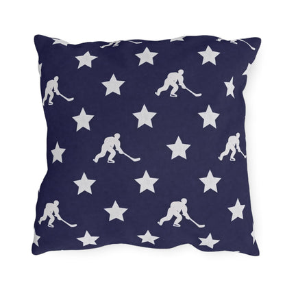 USA Flag Star Hockey Player Outdoor Pillow | Patriotic Sports Throw Pillow