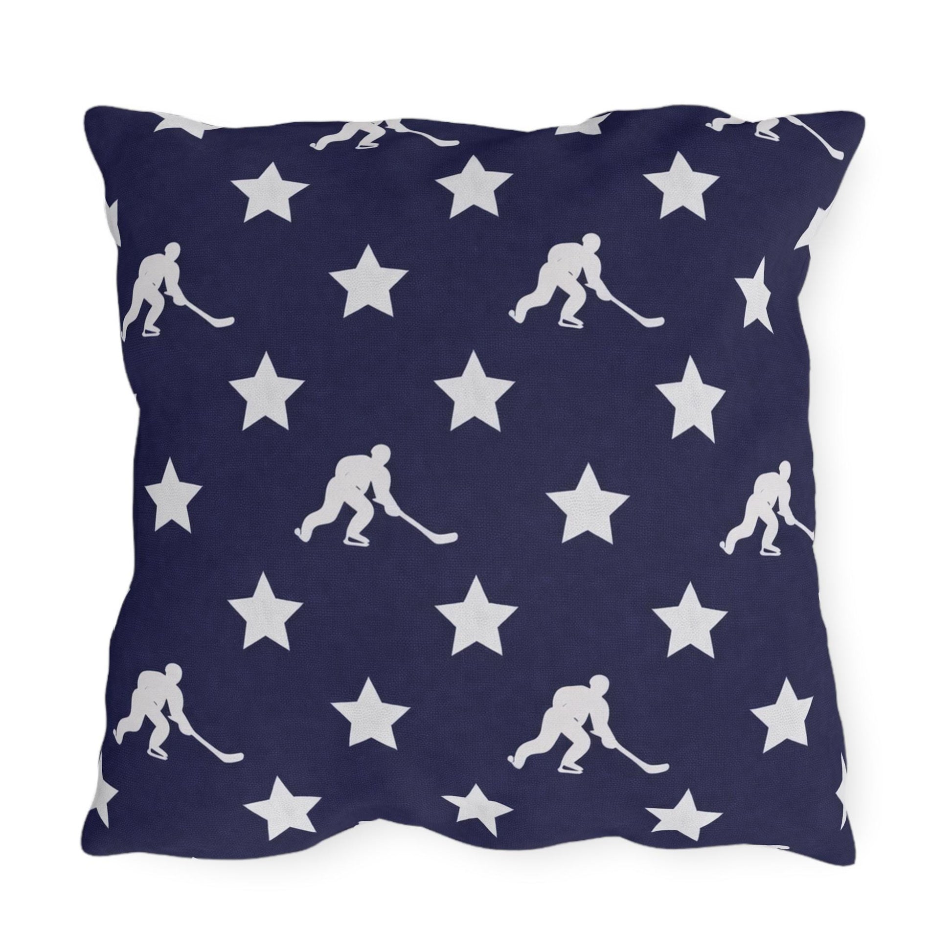 USA Flag Star Hockey Player Outdoor Pillow | Patriotic Sports Throw Pillow