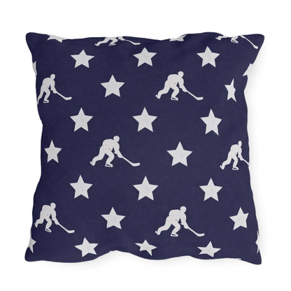 USA Flag Star Hockey Player Outdoor Pillow | Patriotic Sports Throw Pillow